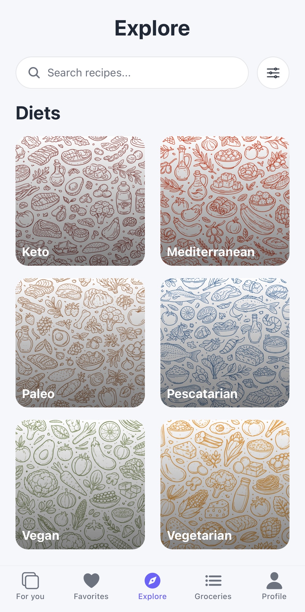 StackedMeals explore screen